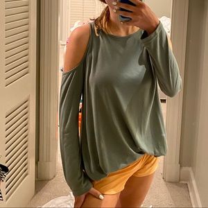 green cold shoulder shirt